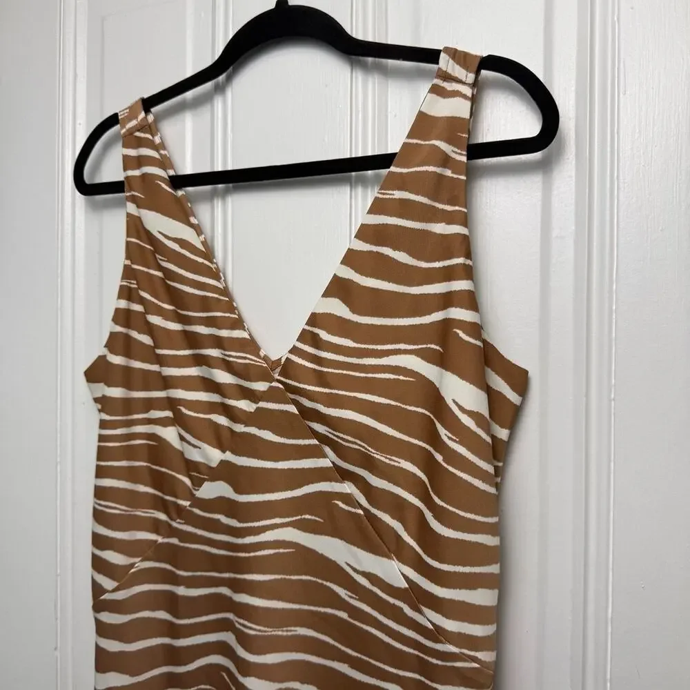 A New Day Animal Print V-Neck Sleeveless Midi Dress Womens Large Brown White - Picture 2 of 8